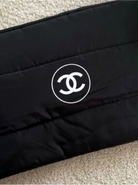 Puffy Chanel Makeup Bag Pouch Black Clutch Cosmetic Case